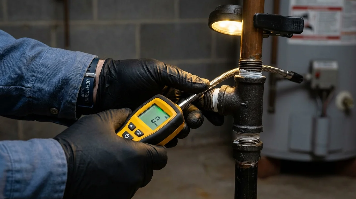 Gas leak detection with electronic sniffer by Johns Plumbing LLC in Yoncalla