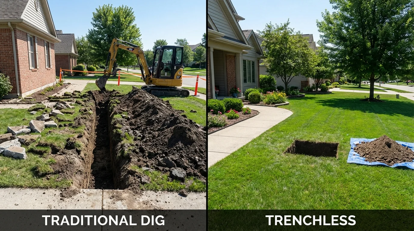 Trenchless sewer repair with minimal yard damage versus traditional excavation in Yoncalla, OR